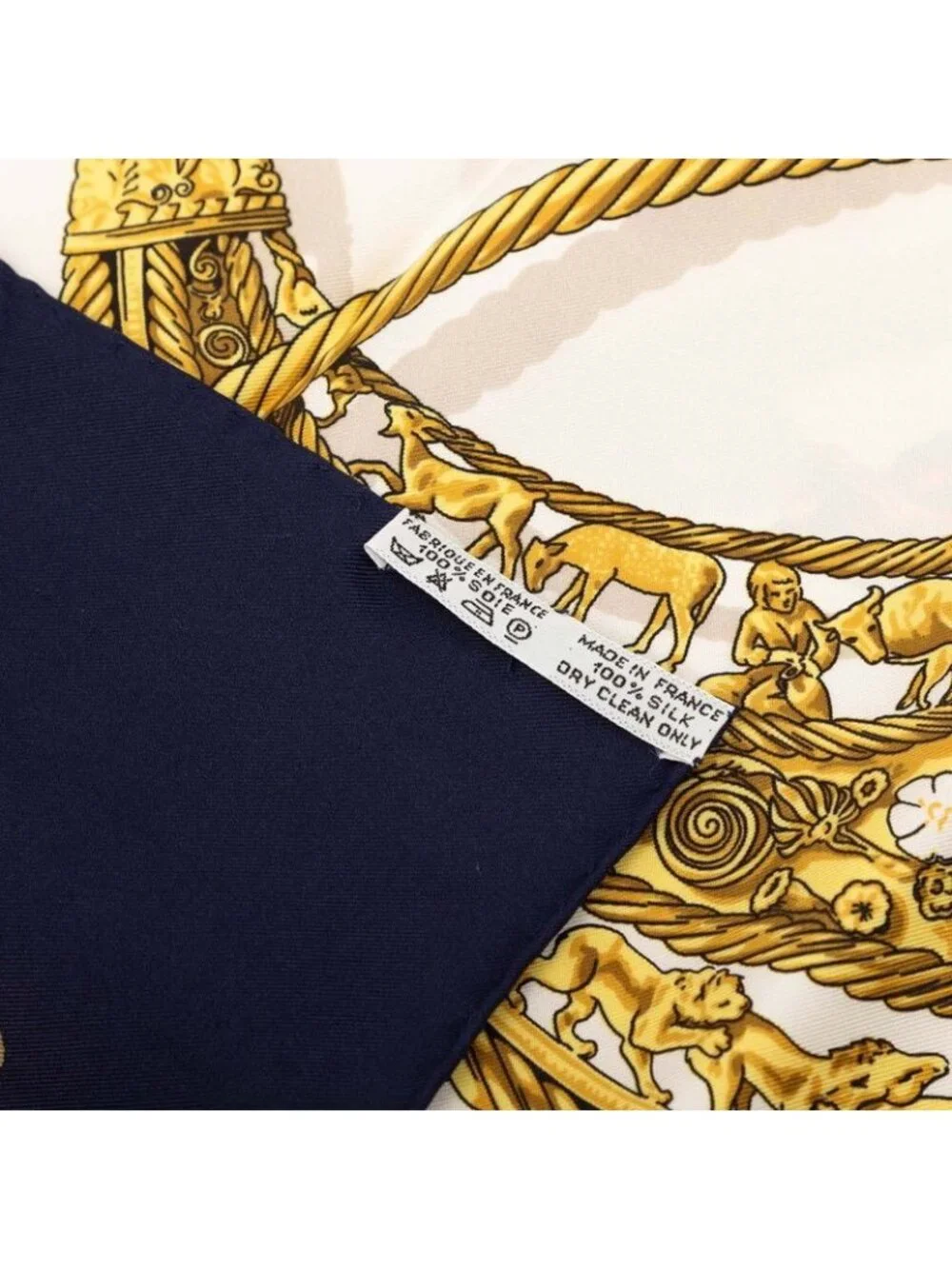 Hermes Carre 90 les Cavaliers D'or Yellow Golden Knight Scarf Navy Multicolor - Picture 8 of 8